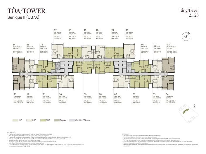 Mặt bằng tầng 21, 23 Tòa The Senique 2 The Senique Hanoi