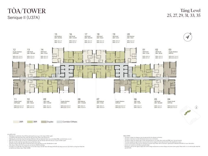 Mặt bằng tầng 25, 27, 29, 31, 33, 35 Tòa The Senique 2 The Senique Hanoi