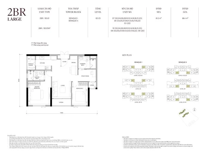 Mặt bằng căn hộ 2PN 81.3m2 Tòa The Senique 2 The Senique Hanoi