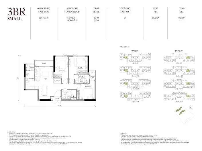 Mặt bằng căn hộ 3PN 85.9m2 Tòa The Senique 2 The Senique Hanoi