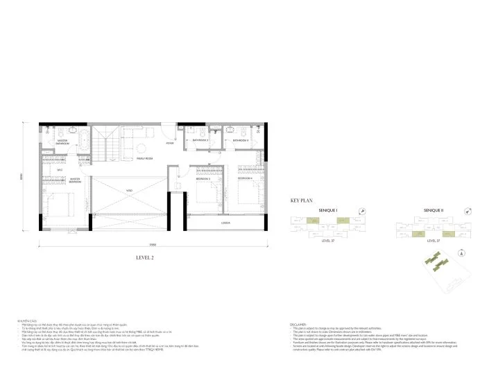 Mặt bằng căn hộ Duplex 189.5m2 tầng 2 Tòa The Senique 2 The Senique Hanoi