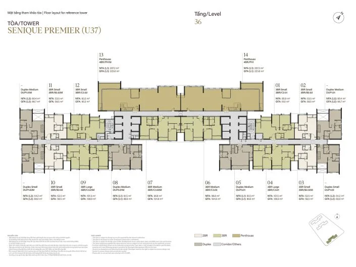 Mặt bằng tầng 36 tòa The Senique Premier
