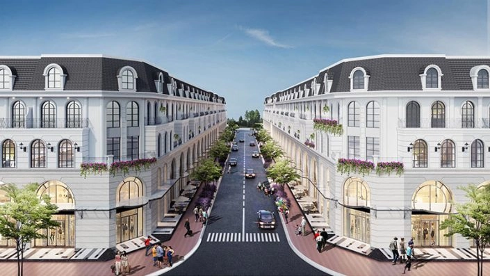 Đại lộ trung tâm với hai hàng nhà phố thương mại shophouse đối xứng, tạo nên không gian mua sắm và giải trí sôi động