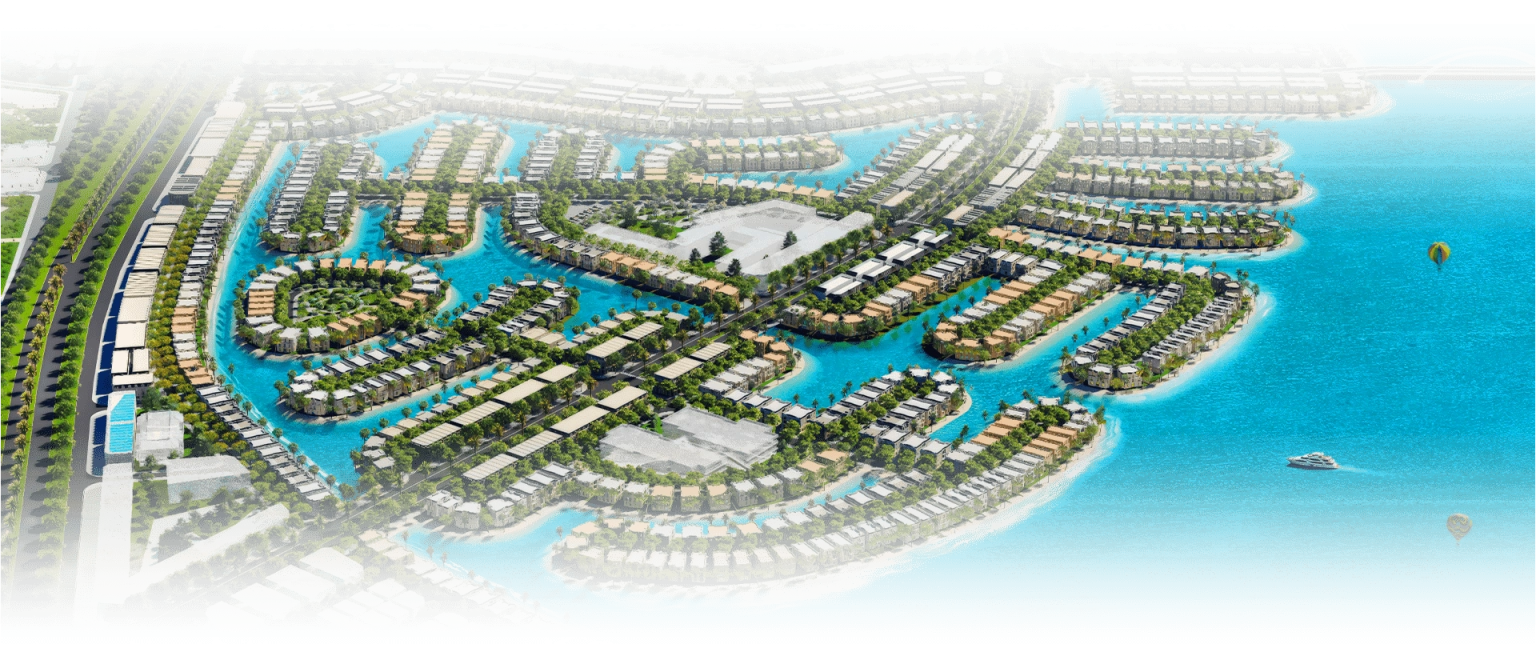 Bản đồ quy hoạch tổng thể dự án khu đô thị sinh thái ven biển với các đảo nhân tạo và biệt thự liền kề