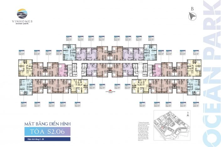 Mặt bằng điển hình tầng 2-28 tòa S2.06 Vinhomes Ocean Park