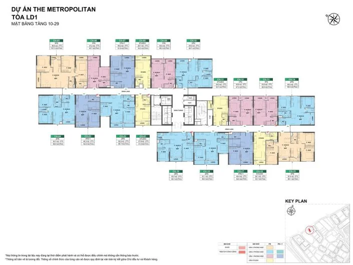 Mặt bằng điển hình tầng 10-29 tòa LD1 The Metropolitan với đa dạng loại hình căn hộ