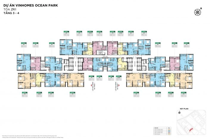 Mặt bằng điển hình tầng 3 và 4 tòa ZR1 dự án Vinhomes Ocean Park với các căn hộ được bố trí rõ ràng