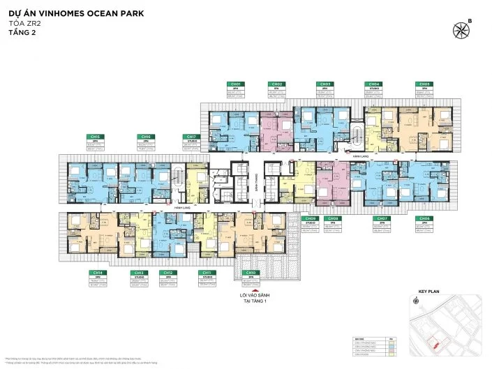Mặt bằng căn hộ chi tiết tòa ZR2 tầng 2 dự án Vinhomes Ocean Park
