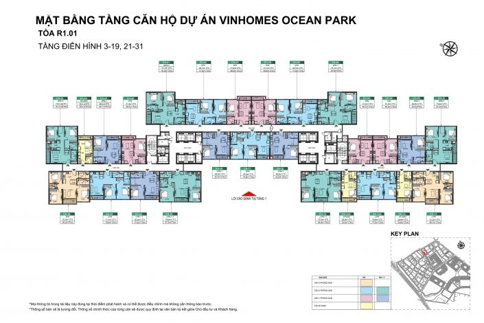 Mặt bằng tầng điển hình tòa R1.01 dự án Vinhomes Ocean Park